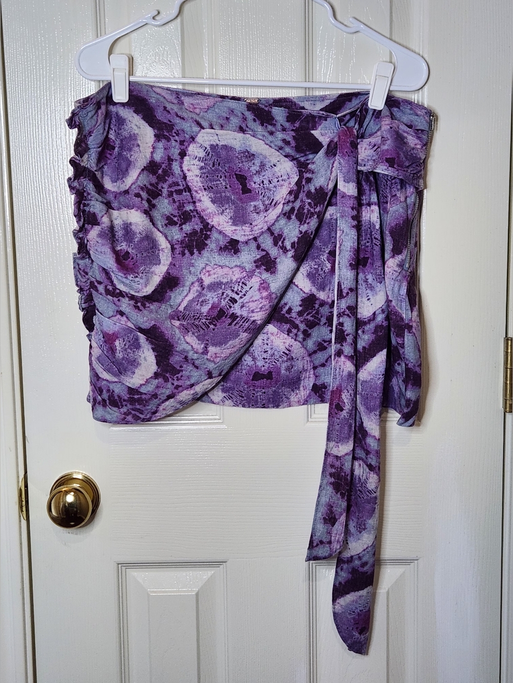Free People Purple and Lilac Tie-Dye Linen Blend Mini Skirt. NWT. Size 12